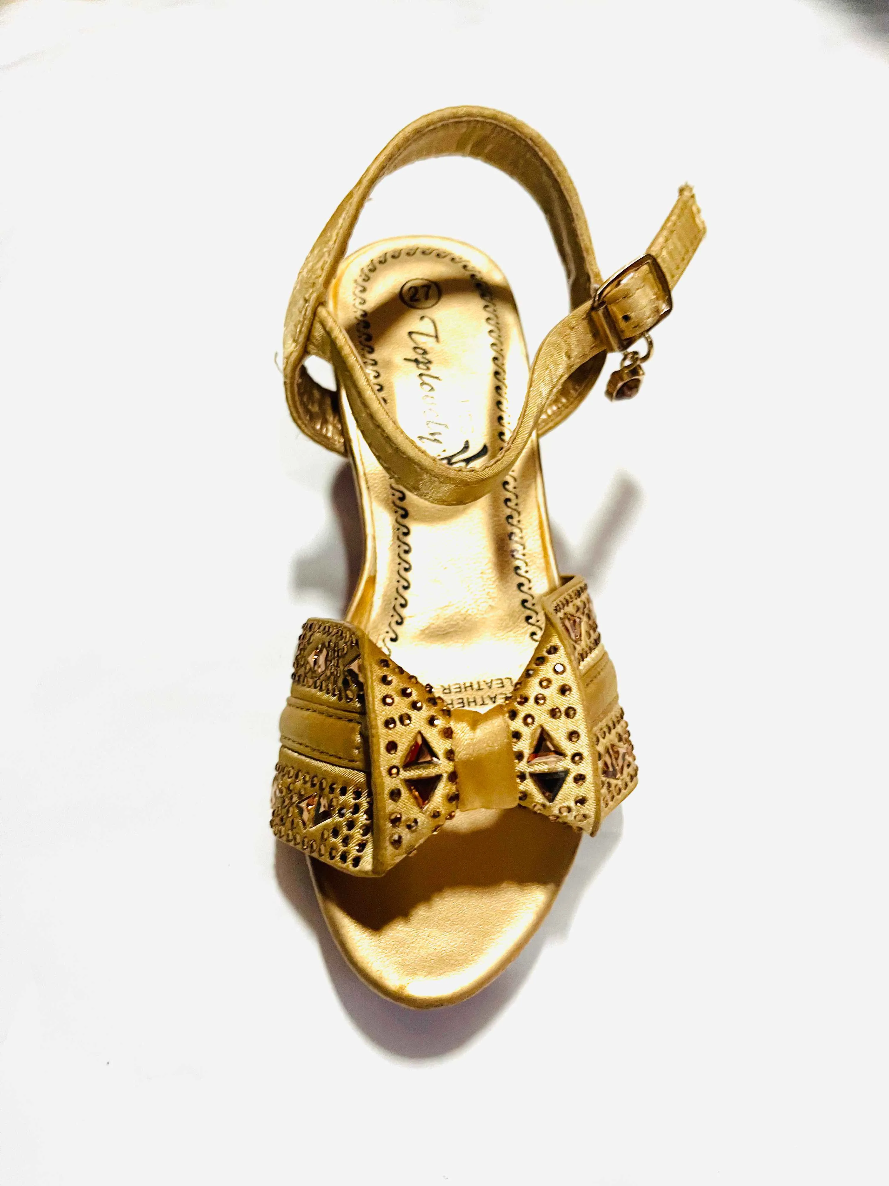 Girls' Gold Metallic Wedge Sandal with Studded Bow