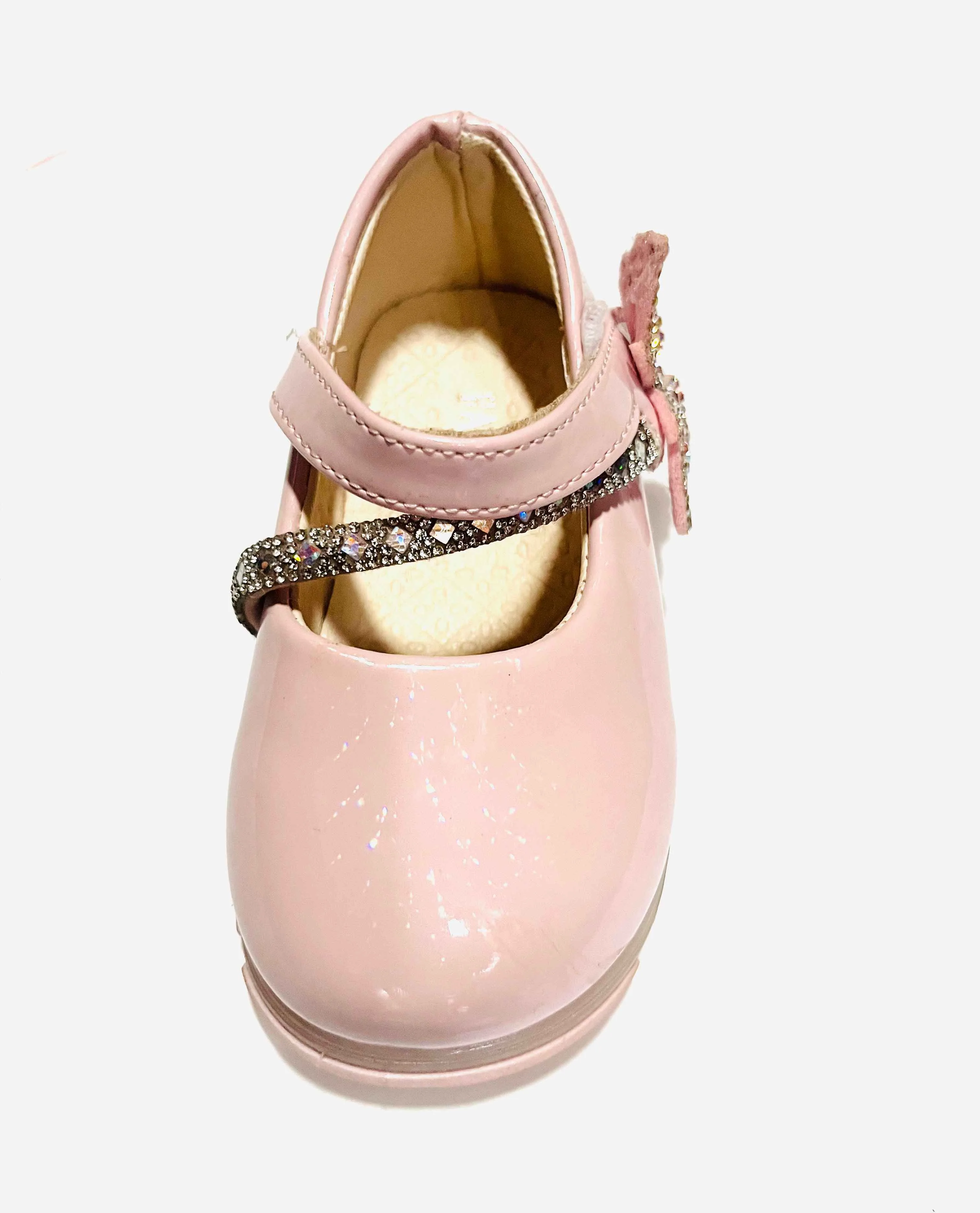 Girls' Pink Patent Leather Mary Jane with Crystal Strap & Butterfly