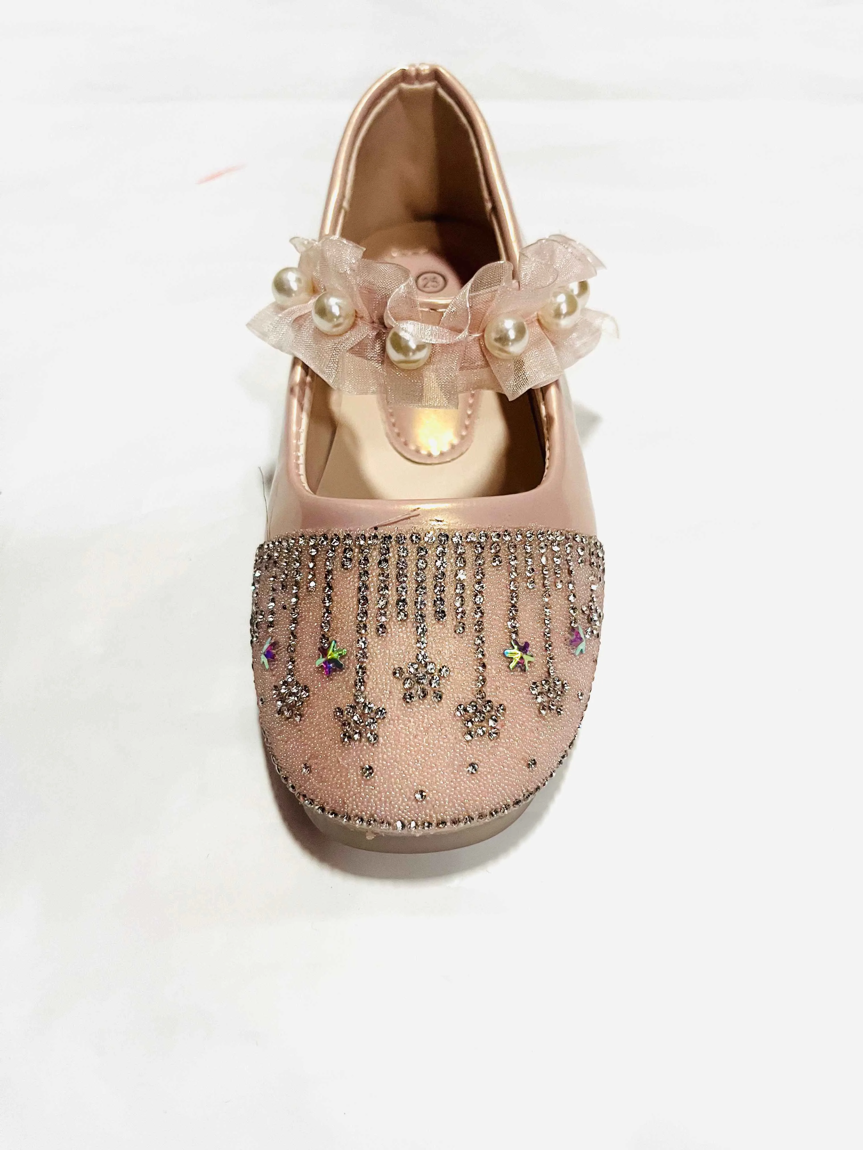 Girls' Rose Gold/Champagne Rhinestone Tassel Mary Jane