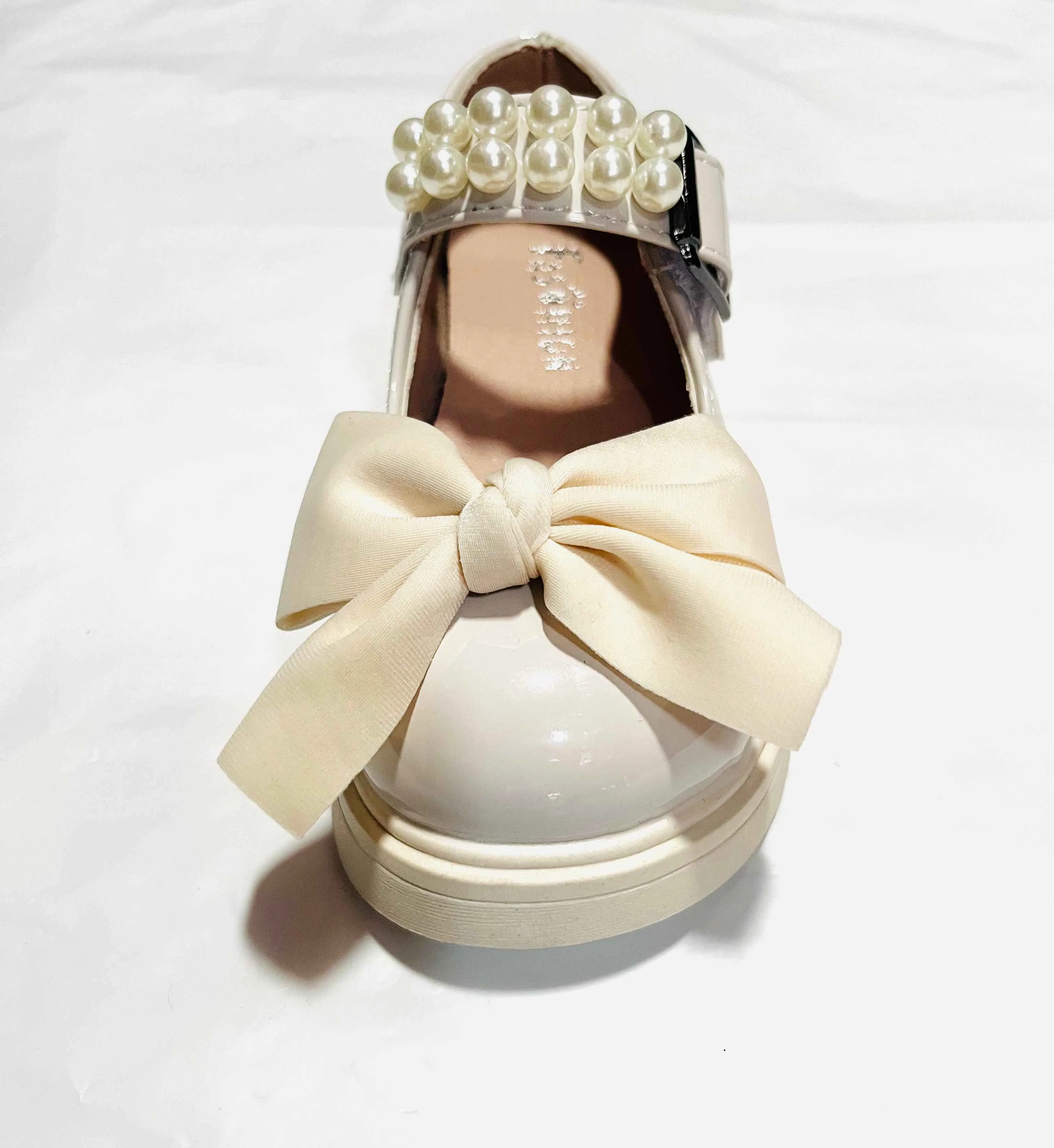Girls' Pearl & Bow Mary Jane Flat (Cream/White)