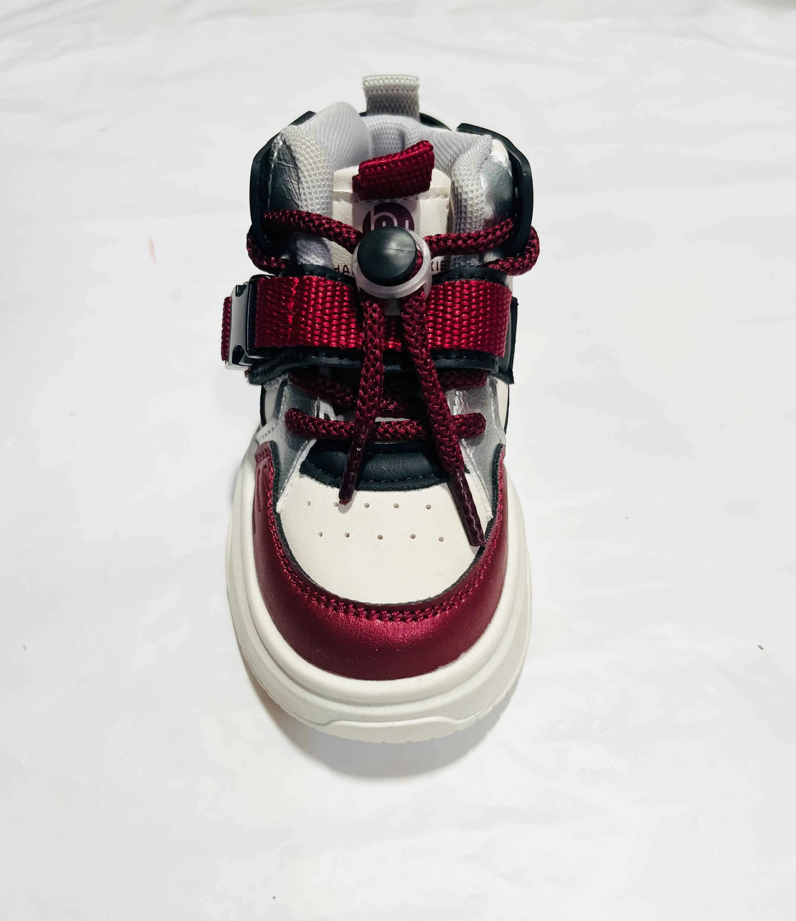 Kids' White, Navy & Burgundy High-Top Rope Lace Sneaker