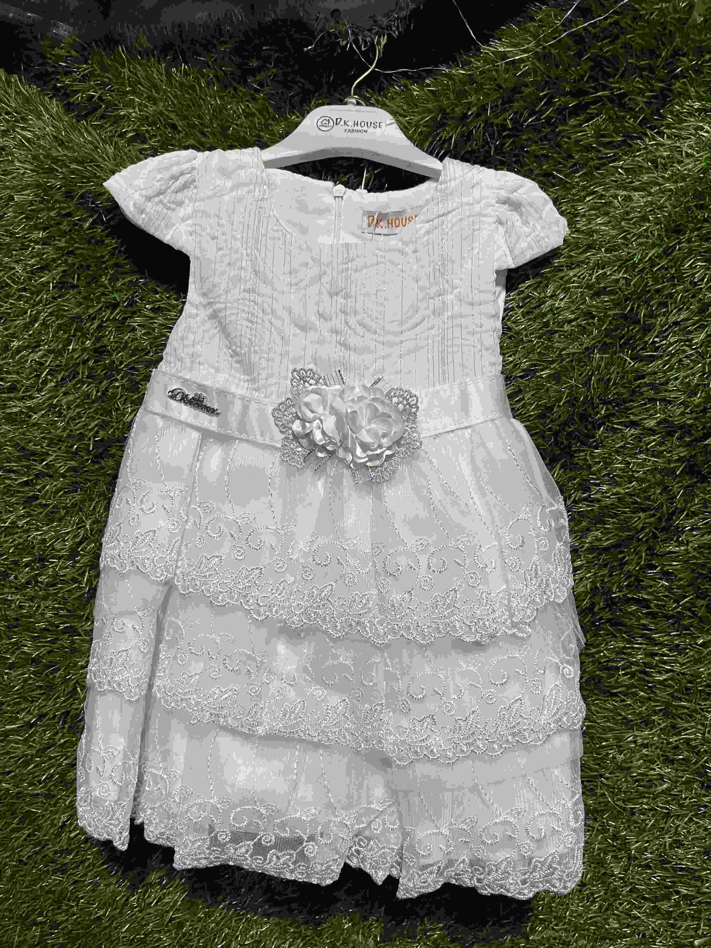 White Tiered Lace Flower Girl Dress