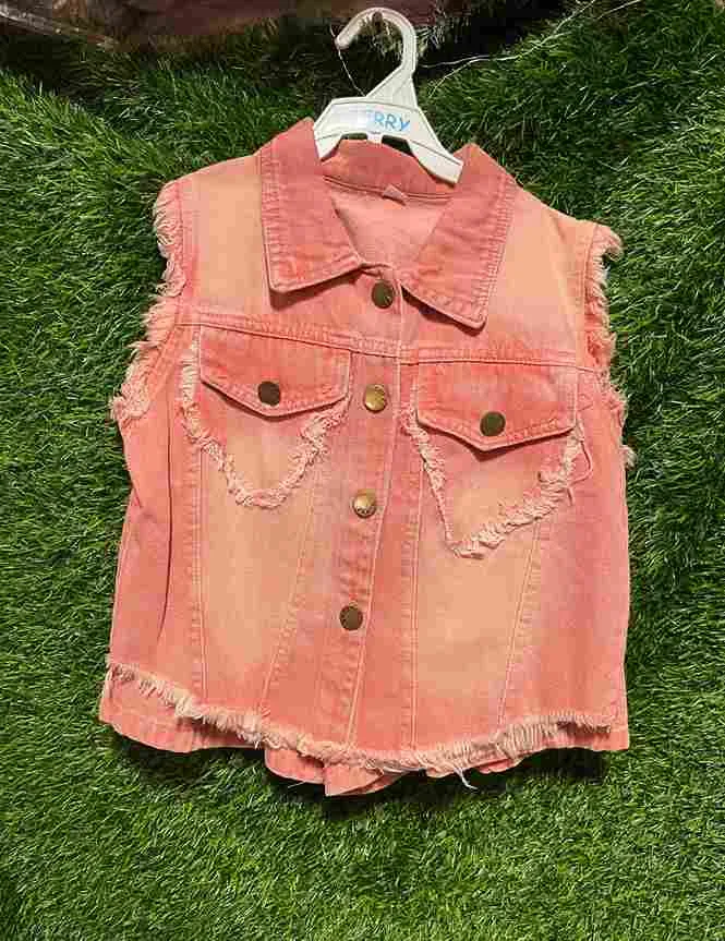 Pink/Coral Sleeveless Denim Vest