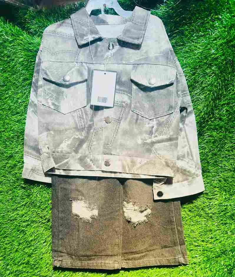 Grey washed denim jacket + denim trousers/pants set