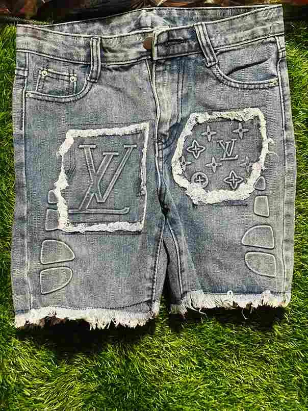 Kids' distressed denim shorts with LV monogram print