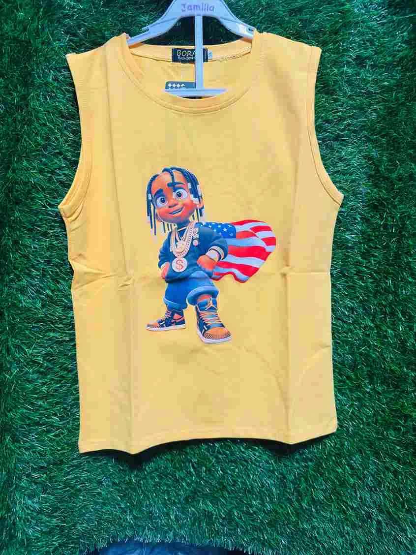 Kids' yellow sleeveless vest/tank top with cartoon character graphic print