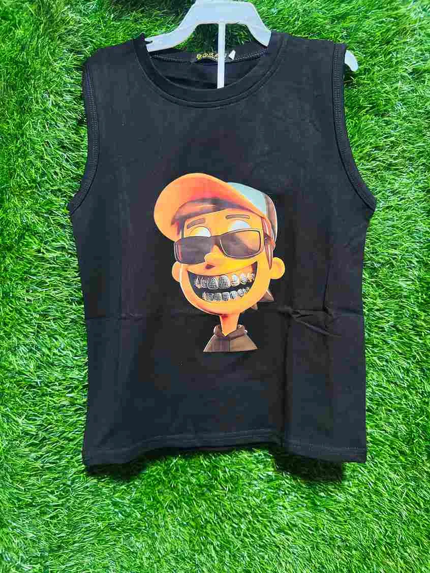 Kids' black sleeveless vest/tank top with cartoon character graphic prin