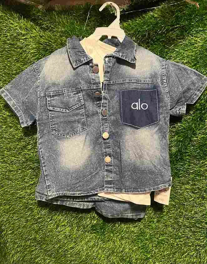 Grey Denim Shirt + Short Set